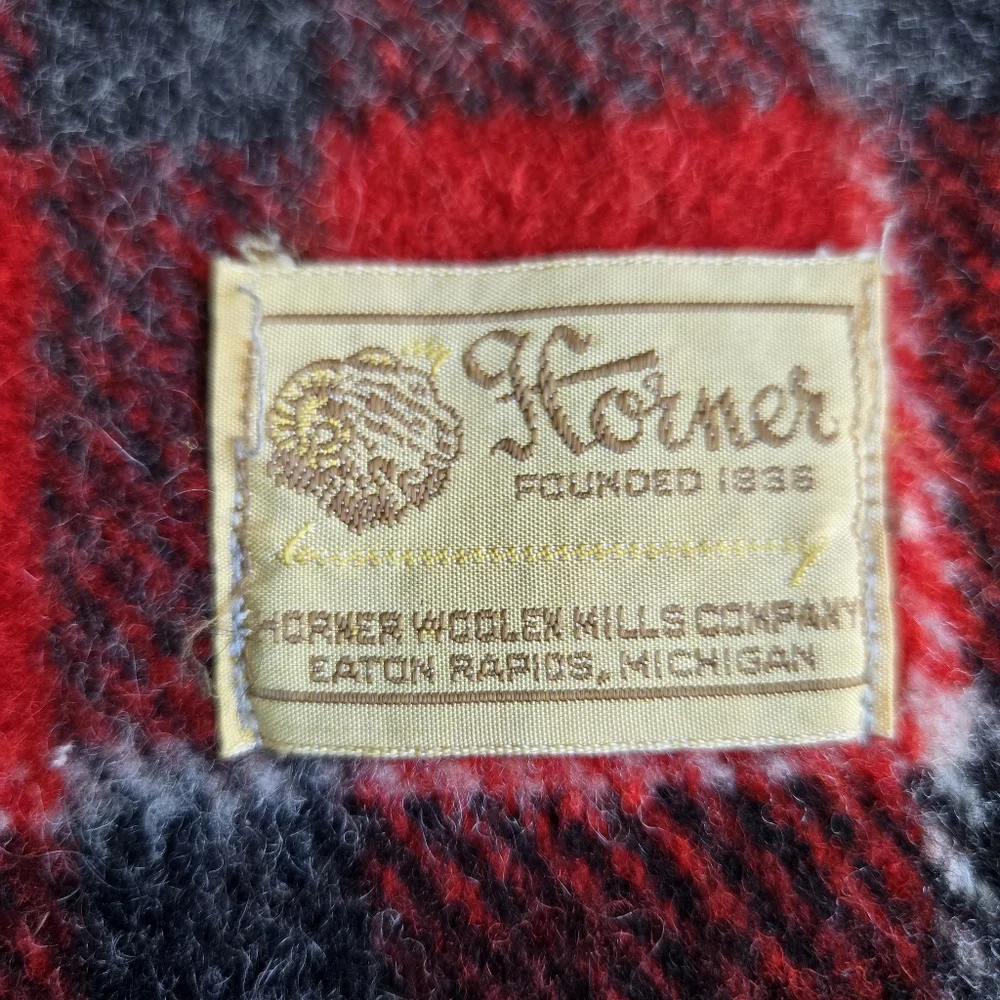 Red Plaid Woven Horner Woolen Mills Wool Blanket 54”x61”-Eaton Rapids, Michigan - Picture 3 of 6